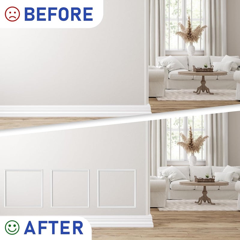 COUKIU Pre-Cut 3 Set Peel and Stick Wall Molding Trim Kit, 20" x20" Premade Wainscoting Panels, Self Adhesive Moulding Panel for Interior Walls Picture Frame - Image 3